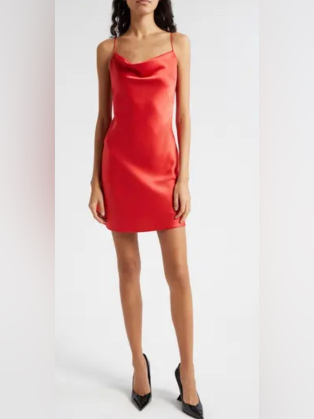 twik Red Satin Slip Dress with Cowl Neck